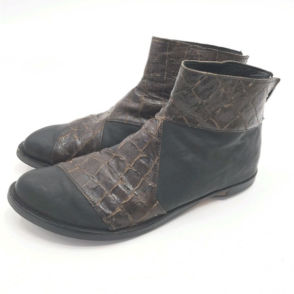 Cydwoq Ankle Boots Women's Size 11 Component Black Brown Leather Back Zip Flats - Picture 3 of 15